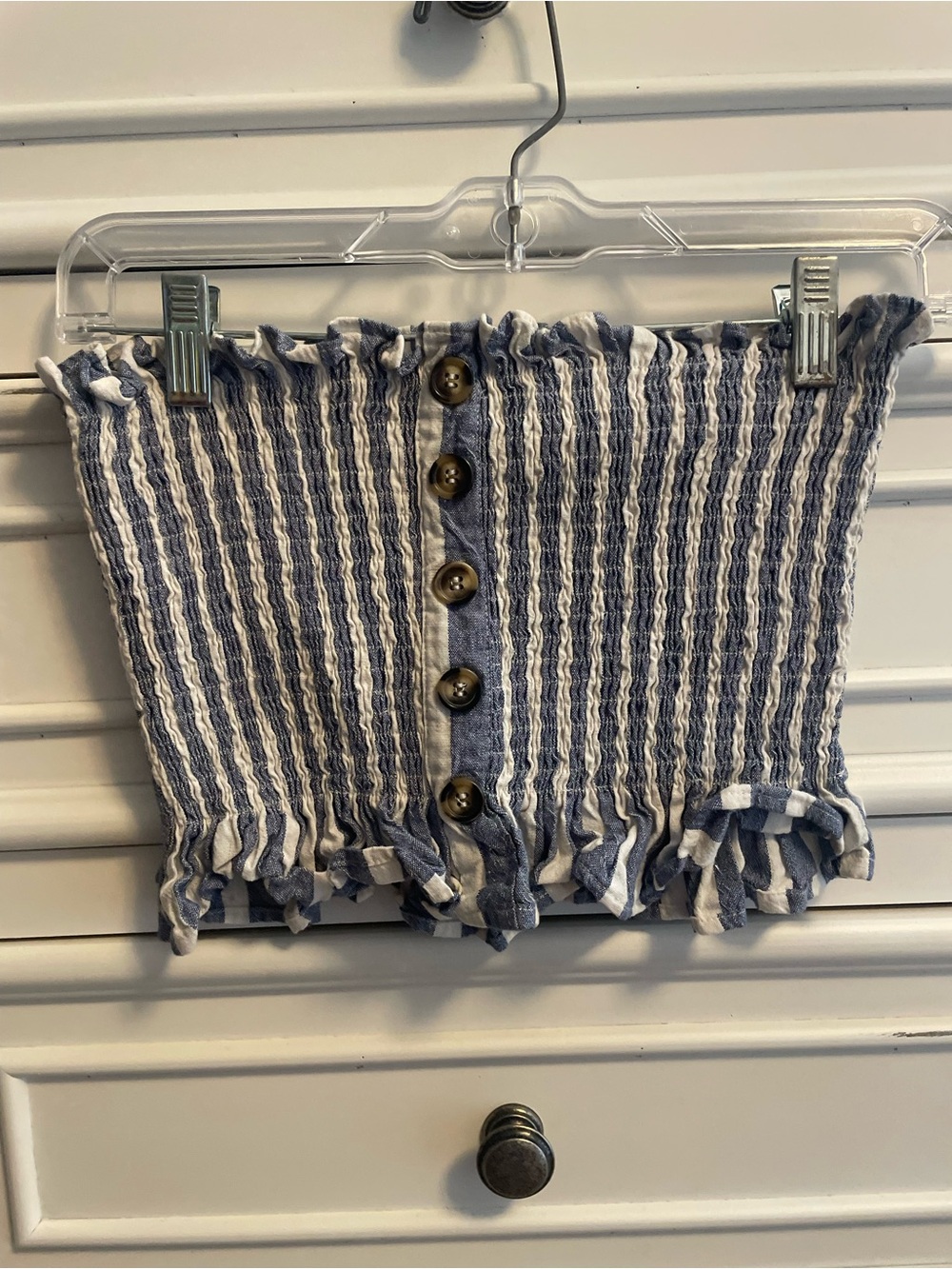 Striped Blue & White Smocked Button Tube Top. Worn Once. Like brand new